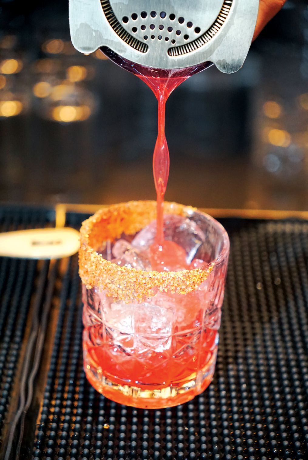 Pour Decisions is a bestseller at Jackson House. Mixologist Selena Alvarez uses Bad Hombre tequila, hibiscus-sweetened water, lime, serrano pepper, and simple syrup.